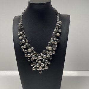 New York & Company Bold Bib Necklace with Gunmetal Tone Beads Adjustable N21